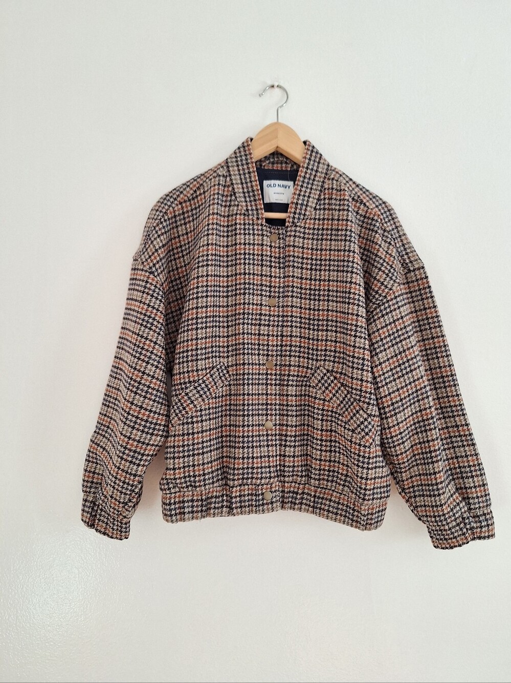 NWT Old Navy Men's Houndstooth Bomber Jacket in Brown/Black